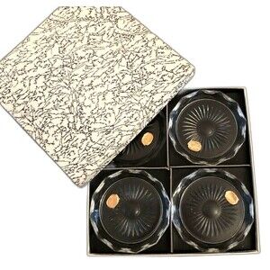Bohemia Czech Glass Cut Sunburst Crystal Coasters Set of 4 VTG New in Gift Box